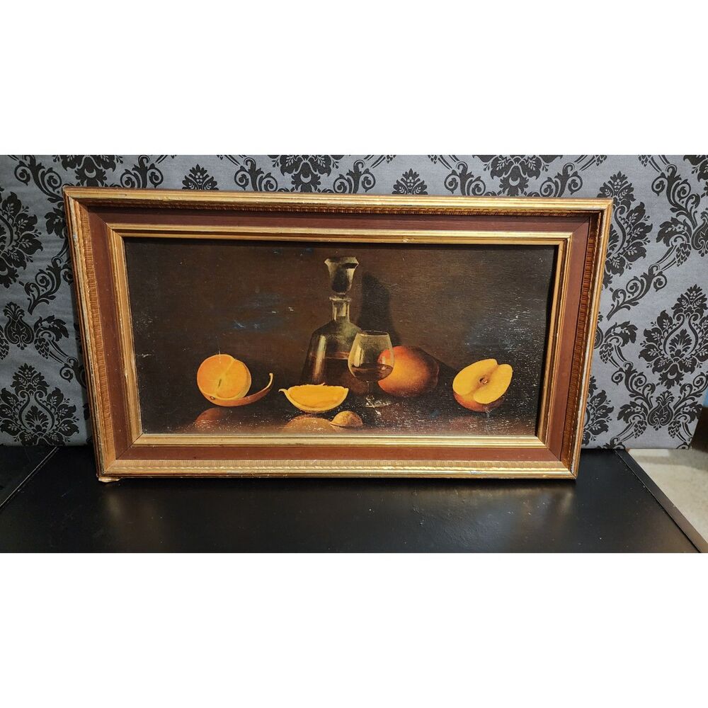 Framed Fruit & Wine Still-Life Wall Art Gold-Tone Frame Kitchen Dining Decor